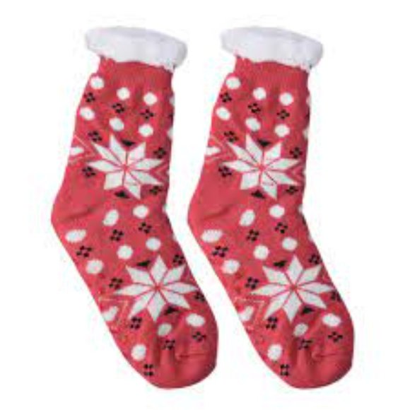 Set of 2 Pairs White and Fuchsia Snowflake Pattern with Inside Sherpa - Picture 2 of 12